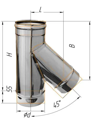 тройник феррум угол 135°, нержавеющий (430/0,5мм), ф110, по воде