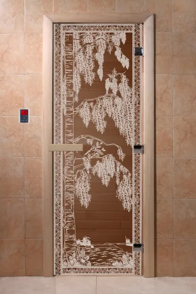 дверь "березка" (бронза матовое) 190х70, 8 мм, 3 петли, коробка ольха. банный эксперт